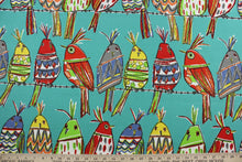 Load image into Gallery viewer, Richloom© Sitting Pretty in Opal is a vibrant and eye-catching fabric. It features a variety of colorful birds perched on an opal background with colors ranging from red, yellow, green, blue, orange and gray.  This fabric is U/V fade and water/stain resistant.  Perfect for porches, patios and pool side.  Uses include toss pillows, cushions, upholstery, tote bags and more. 
