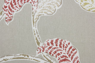 The Robert Allen© Rosemaling in Prairie fabric brings a timeless botanical pattern to your interior.  Its versatile use and color palette of brick red, light brown, light moss green, and white on a light taupe background works with traditional and modern designs.  Crafted with 95,000 double rubs, this fabric is built to last. 