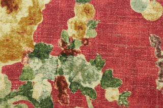 This multipurpose floral cotton print by P/Kaufmann© features a crimson background with accents of green, gold, creams, and hints of dark purple. A perfect addition to any décor, its versatile design adds a touch of elegance and warmth to any space. Great for window accents (draperies, valances, curtains and swags) cornice boards, accent pillows, bedding, headboards, cushions, ottomans, slipcovers and light duty upholstery. <span data-mce-fragment="1">&nbsp;</span>