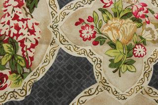 Asian theme toile print in vibrant shades of red, cream, pink, gold, brown, and raven. With an impressive 17,000 double rubs, it offers both durability and style. Additionally, it has a soil and stain-repellant finish, providing effortless maintenance for long-lasting beauty. Perfect for window accents (draperies, valances, curtains and swags) cornice boards, accent pillows, bedding, headboards, cushions, ottomans, and light upholstery.