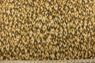  Its honey gold and flint leopard print adds a touch of elegance to the natural linen background. With 30,000 double rubs, this fabric provides both comfort and durability. <span style="font-size: 0.875rem;">The multipurpose fabric is perfect for window accents (draperies, valances, curtains and swags) cornice boards, accent pillows, bedding, headboards, cushions, ottomans, slipcovers and upholstery. </span><span style="font-size: 0.875rem;" data-mce-fragment="1">&nbsp;</span>