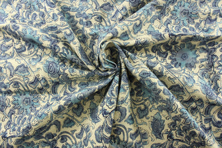 P Kaufmann© Manado in Geyser is a multipurpose fabric made of a high-quality cotton blend. The printed floral vine pattern adds an elegant touch to any project, while the blue color pops against the natural background. The versatile fabric is perfect for window accents (draperies, valances, curtains and swags) cornice boards, accent pillows, bedding, headboards, cushions, ottomans, slipcovers and upholstery. <span data-mce-fragment="1">&nbsp;</span>