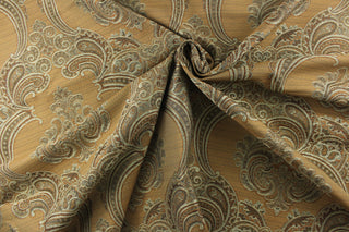 ornamental damask design in shades of brown with hints of mint green