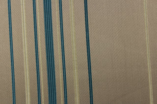 Teal blue and cream stripes on a darker taupe background 