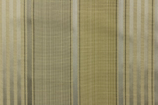  Offering  varying  width striped pattern in colors of silver, and khaki or beige along with a slight sheen to enhance the colors. 