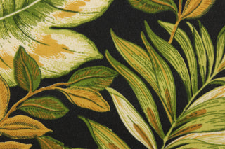  This fabric features a large leaf design on a black background and is perfect for any project where the fabric will be exposed to the weather.  Colors include red, green, brown and khaki.