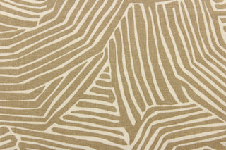 This fabric features a geometric stripe design in a dull white and beige