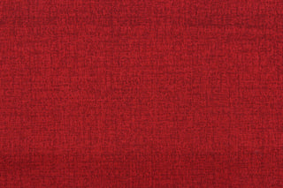 An outdoor fabric in a beautiful solid red with hints of a dark red. Use this for outdoor upholstery, cushions, pillows, etc. This fabric can withstand 500 hours of sunlight and is stain and water resistant. To maintain the life of the fabric we suggest bring it indoors when not using. We offer this design in several different colors. 
