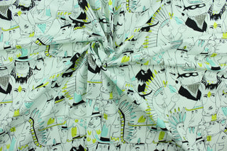 This fabric features a large scale print of various cowboys & indians in black, mint green and lime green.  The lightweight fabric is easy to sew and has a soft hand.  This versatile fabric makes it great for quilting, crafting and home décor.  We offer this design in two other colors.