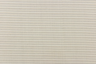 This sheer fabric features a stripe design in a tan, white, beige, and black.