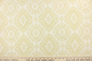 Tryst is a textured damask woven fabric with a medallion pattern in off white and yellow.  This fabric offers beautiful design, style and color to any space in your home.  It has a soft workable feel and is perfect for window treatments (draperies, valances, curtains, and swags), bed skirts, duvet covers, pillow shams and accent pillows.  
