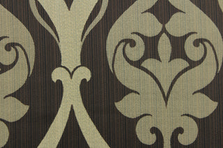Aspire features a medallion style design in gold and blackish brown.  A slight sheen enhances the design.  This fabric offers beautiful design, style and color to any space in your home.  It has a soft workable feel and is perfect for window treatments (draperies, valances, curtains, and swags), bed skirts, duvet covers, pillow shams and accent pillows.  