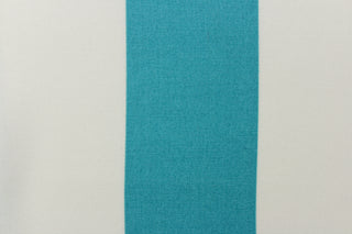 This wide striped fabric in teal and white is perfect for your outdoor décor. 
