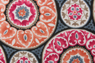 This beautiful medallion design in deep pink, beige, black, gray, white and a peachy orange colors is perfect for your outdoor décor. 