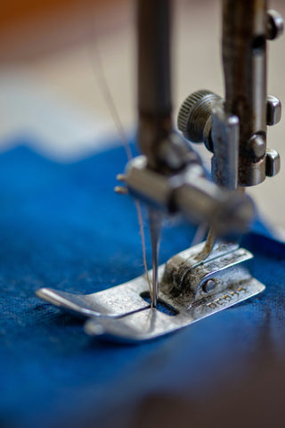 Sewing Machine and blue fabric