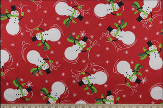 Jolly Christmas Snowmen Fabric on Red