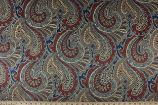 P/Kaufmann Sterling  Paisley Velvet Fabric in Royal