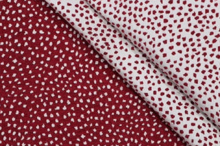 Tempo Galaxy Spotted Leopard Chenille Upholstery Fabric in Red/White