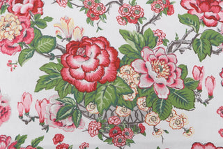 Duralee Selkirkshire Fabric in in Pink/Green