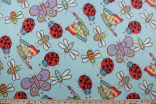 Ladybug Fleece Fabric in Aqua