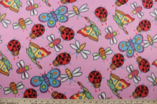 Ladybug Fleece Fabric in Pink