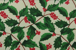 Christmas Holly Fabric on Ivory