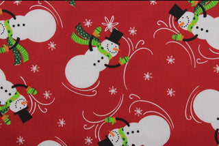 Jolly Christmas Snowmen Fabric on Red