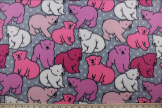 Polka Dot Bears Doubled Sided Fleece Fabric in Pink