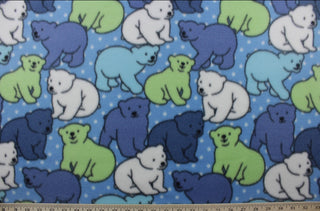 Polka Dot Bears Doubled Sided Fleece Fabric in Blue