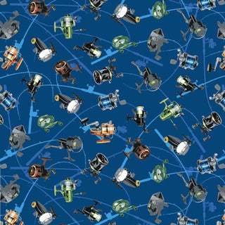 Blank Fabrics Reel Fun Reels Quilting Fabric in Blue