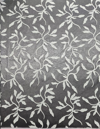 Botanical Flocked Vines Chiffon Fabric in Sheer Black