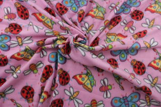 Ladybug Fleece Fabric in Pink
