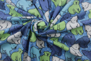 Polka Dot Bears Doubled Sided Fleece Fabric in Blue