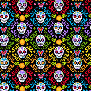 Andover Day of the Dead Quilting Fabric Mar in Night