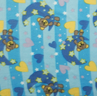 Stars, Moon and Hearts Polar Fleece Fabric in Blue