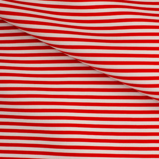 Scuba Double-Knit Horizontal Stripe Fabric in Red and White 