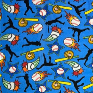 Baseball on Fire Fleece Double Brushed Fabric in Blue