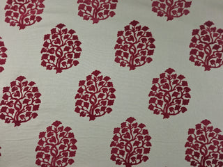 Foliate Scroll Flocked Velvet Fabric in Ruby