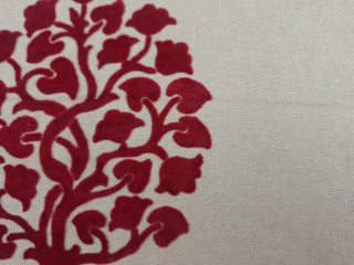 Foliate Scroll Flocked Velvet Fabric in Ruby