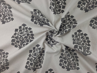 Foliate Scroll Flocked Velvet Fabric in Dove Gray