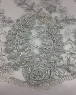 Victoria Delicate Embroidered Lace Fabric in Grey