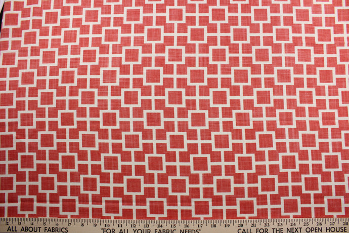 Make your project stand out with the Robert Allen© Cat's Cradle in Papaya. This linen blend fabric features a bold geometric print in papaya and ivory, providing a striking yet subtle look. With a 30,000 double rubs rating, it's designed to be durable and long-lasting. The soil and stain repellant finish ensures easy cleaning.  It can be used for several different statement projects including window accents (drapery, curtains and swags), toss pillows, headboards, bed skirts, duvet covers, and more.