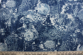 The Robert Allen© Fezara in Indigo is a multi-purpose fabric made with a unique bold floral collage print in indigo and white. It's strong and durable, with a 100,000 double rubs rating. Plus, it's treated with a soil and stain repellent finish, making it perfect for heavy use. It can be used for several different statement projects including window accents (drapery, curtains and swags), toss pillows, headboards, bed skirts, duvet covers, upholstery, and more.