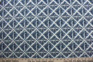 The Robert Allen© Gem Field in Birch is a multi-purpose fabric made with a geometric medallion print in indigo and off white.  It has a durable construction with 100,000 double rubs and is soil and stain resistant.  It can be used for several different statement projects including window accents (drapery, curtains and swags), toss pillows, headboards, bed skirts, duvet covers, upholstery, and more.