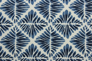 The Robert Allen© Gem Field in Birch is a multi-purpose fabric made with a geometric medallion print in indigo and off white.  It has a durable construction with 100,000 double rubs and is soil and stain resistant.  It can be used for several different statement projects including window accents (drapery, curtains and swags), toss pillows, headboards, bed skirts, duvet covers, upholstery, and more.