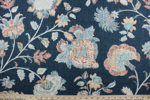 The Richloom© Bronte in Indigo brings an elegant touch to any space. This multipurpose fabric features a linen blend in floral prints with shades of blue, tan, white, and terracotta.  It can be used for several different statement projects including window accents (drapery, curtains and swags), toss pillows, headboards, bed skirts, duvet covers and light duty upholstery.  It has a soft workable feel yet is stable and durable with 12,000 double rubs. 