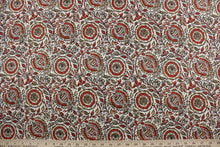 Load image into Gallery viewer,  Robert Allen© Ross in Russett is the perfect fabric for your multipurpose home projects. This ornate fabric has a brown, russett, and beige color palette that is both stylish and timeless. Thanks to its soil and stain resistant materials, it is sure to hold up to everyday wear and tear. It can be used for several different statement projects including window accents (drapery, curtains and swags), toss pillows, headboards, bed skirts, duvet covers and upholstery. 

