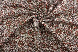  Robert Allen© Ross in Russett is the perfect fabric for your multipurpose home projects. This ornate fabric has a brown, russett, and beige color palette that is both stylish and timeless. Thanks to its soil and stain resistant materials, it is sure to hold up to everyday wear and tear. It can be used for several different statement projects including window accents (drapery, curtains and swags), toss pillows, headboards, bed skirts, duvet covers and upholstery. 