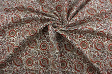 Load image into Gallery viewer,  Robert Allen© Ross in Russett is the perfect fabric for your multipurpose home projects. This ornate fabric has a brown, russett, and beige color palette that is both stylish and timeless. Thanks to its soil and stain resistant materials, it is sure to hold up to everyday wear and tear. It can be used for several different statement projects including window accents (drapery, curtains and swags), toss pillows, headboards, bed skirts, duvet covers and upholstery. 
