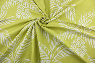 This Robert Allen© Pina fabric is the perfect addition to any home. The multipurpose linen blend adds an elegant texture, while its distinct pattern features white pineapples against a peridot background to add a natural beauty to any room. It can be used for several different statement projects including window accents (drapery, curtains and swags), toss pillows, headboards, bed skirts, duvet covers and light upholstery. 